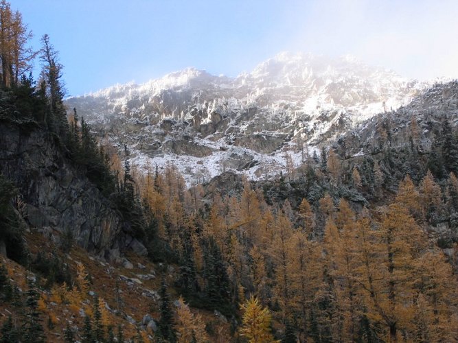 A few brief patches of blue sky showed frosty terrain above and offered hope of clearing weather for tomorrow.